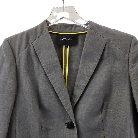 Lafayette 148 Blazer Womens 8 Cotton Slate Gray Shimmer Two Button Corpcore Prep - Picture 2 of 12